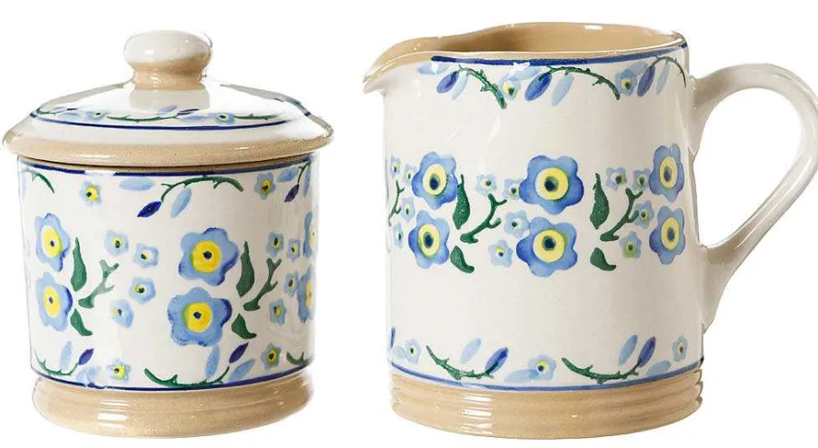 Easter<Nicholas Mosse Lidded Sugar Bowl And Small Cylinder Jug Forget Me Not