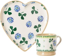 St Patrick'S Day<Nicholas Mosse Medium Heart Plate And Small Mug Clover